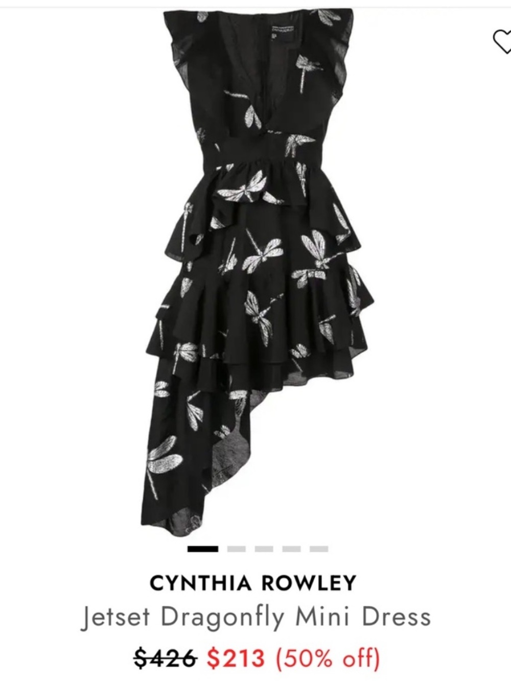 NWOT Cynthia Rowley Jetset Dragonfly Asymmetrical Black and Silver Mini Dress